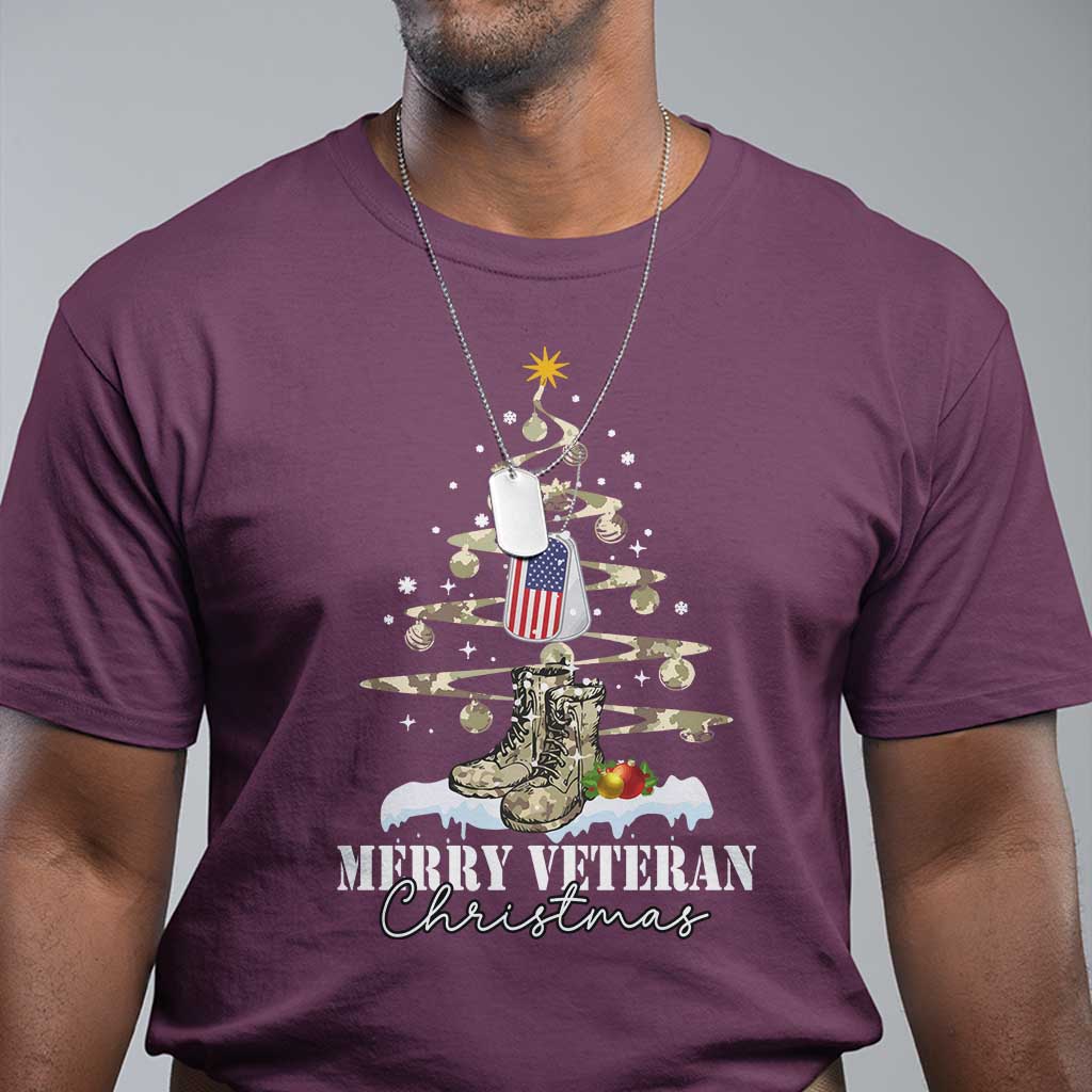 Veteran Day Xmas T Shirt Merry Veteran Christmas Fir Tree Dog Tag Combat Shoes - Wonder Print Shop