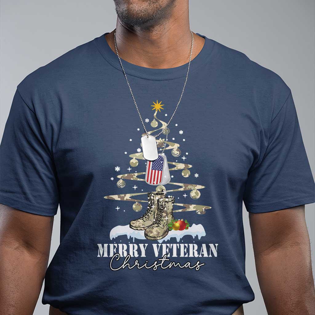 Veteran Day Xmas T Shirt Merry Veteran Christmas Fir Tree Dog Tag Combat Shoes - Wonder Print Shop