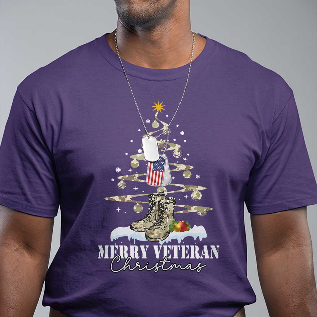 Veteran Day Xmas T Shirt Merry Veteran Christmas Fir Tree Dog Tag Combat Shoes - Wonder Print Shop