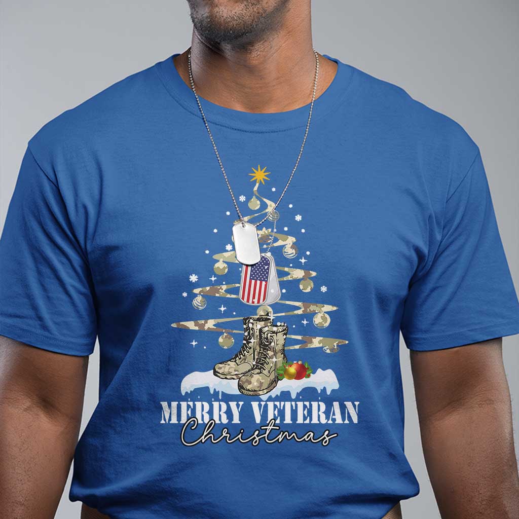 Veteran Day Xmas T Shirt Merry Veteran Christmas Fir Tree Dog Tag Combat Shoes - Wonder Print Shop