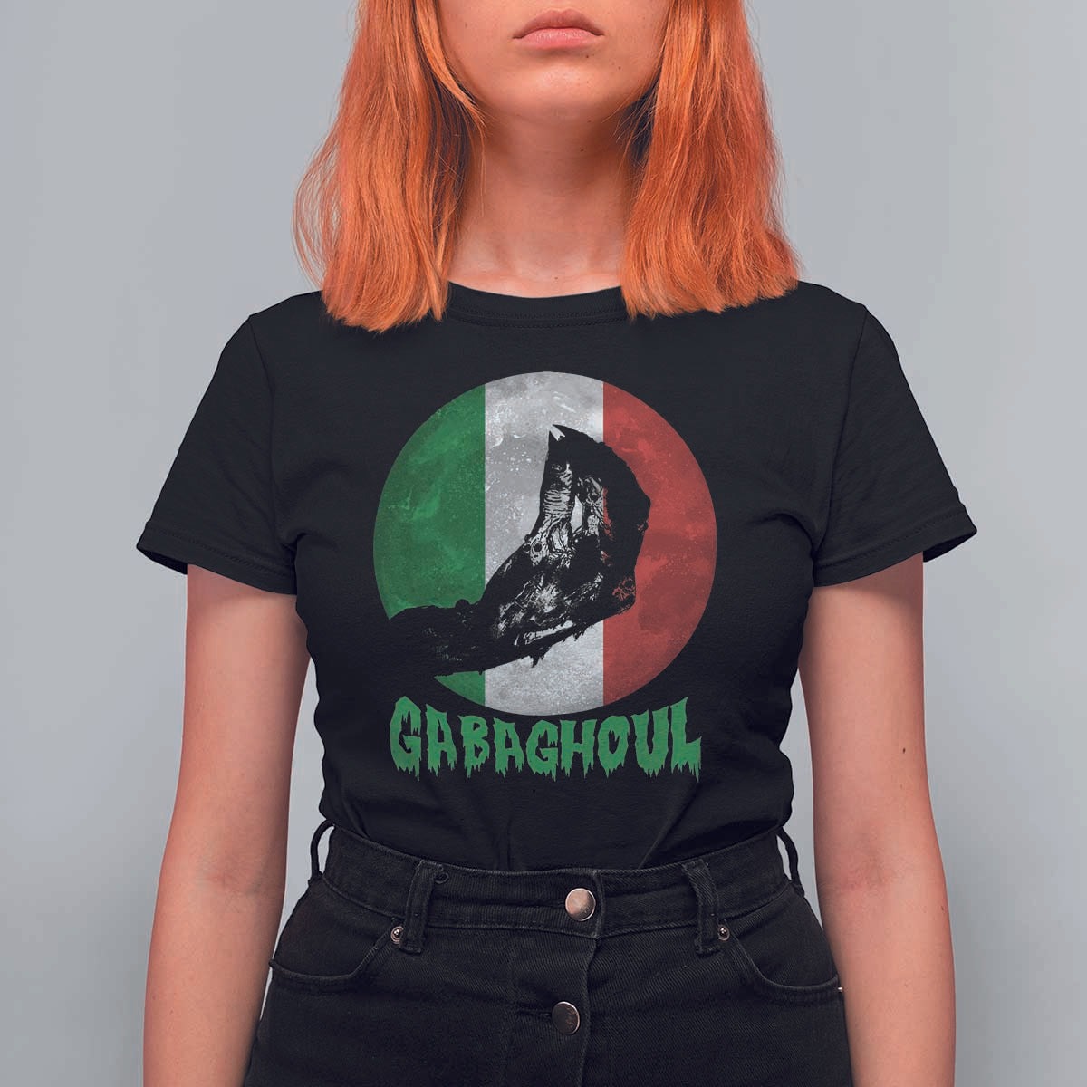 Funny Halloween T Shirt For Women Gabaghoul Zombie Hand Moon Italian Flag Moon - Wonder Print Shop