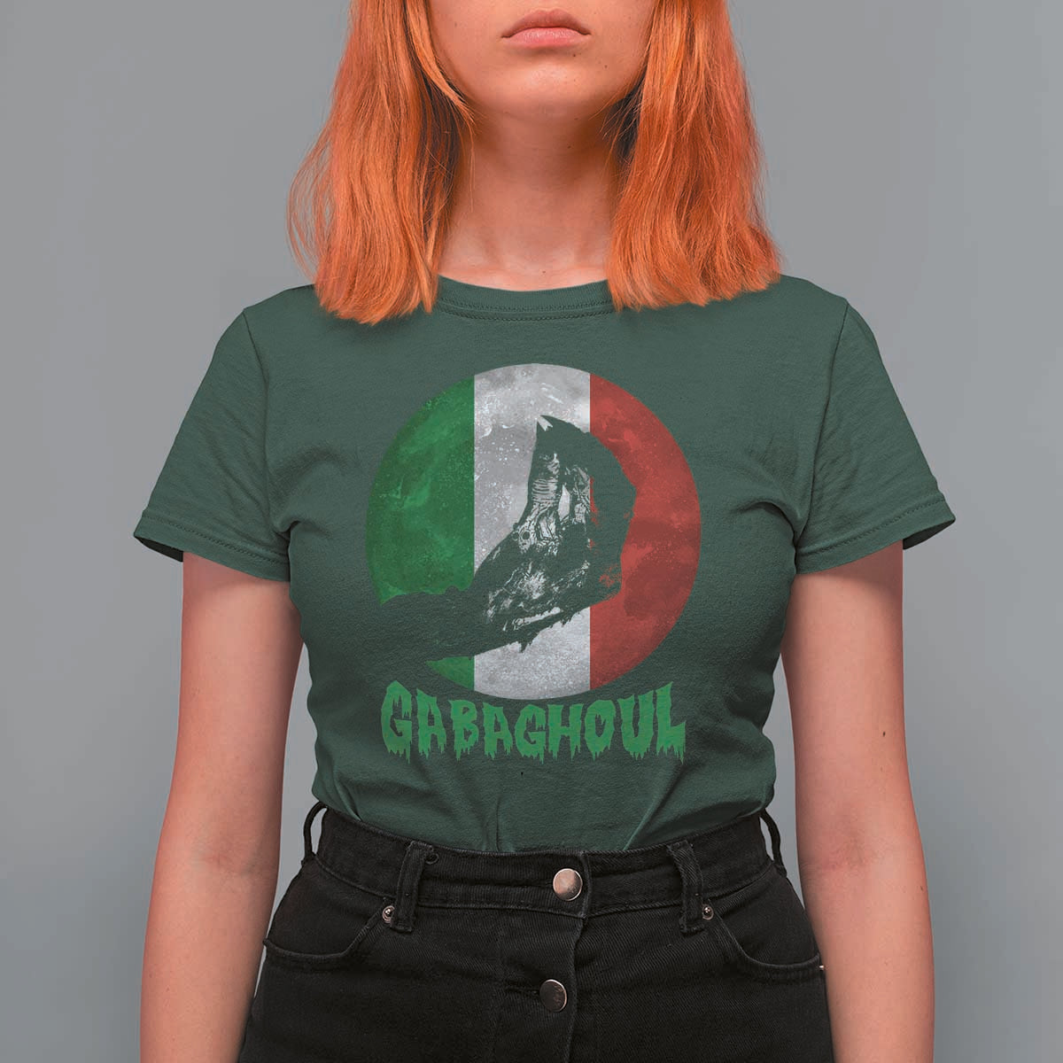 Funny Halloween T Shirt For Women Gabaghoul Zombie Hand Moon Italian Flag Moon - Wonder Print Shop
