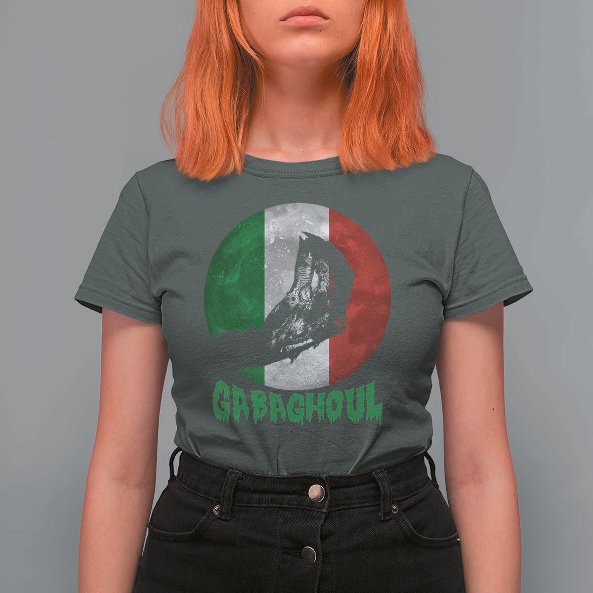 Funny Halloween T Shirt For Women Gabaghoul Zombie Hand Moon Italian Flag Moon - Wonder Print Shop