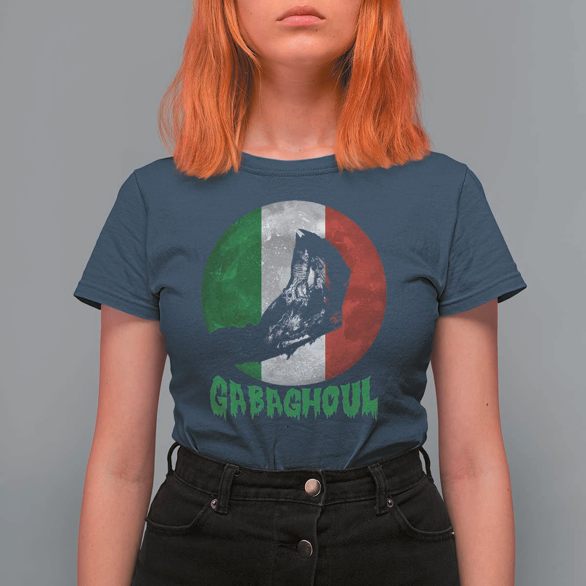 Funny Halloween T Shirt For Women Gabaghoul Zombie Hand Moon Italian Flag Moon - Wonder Print Shop