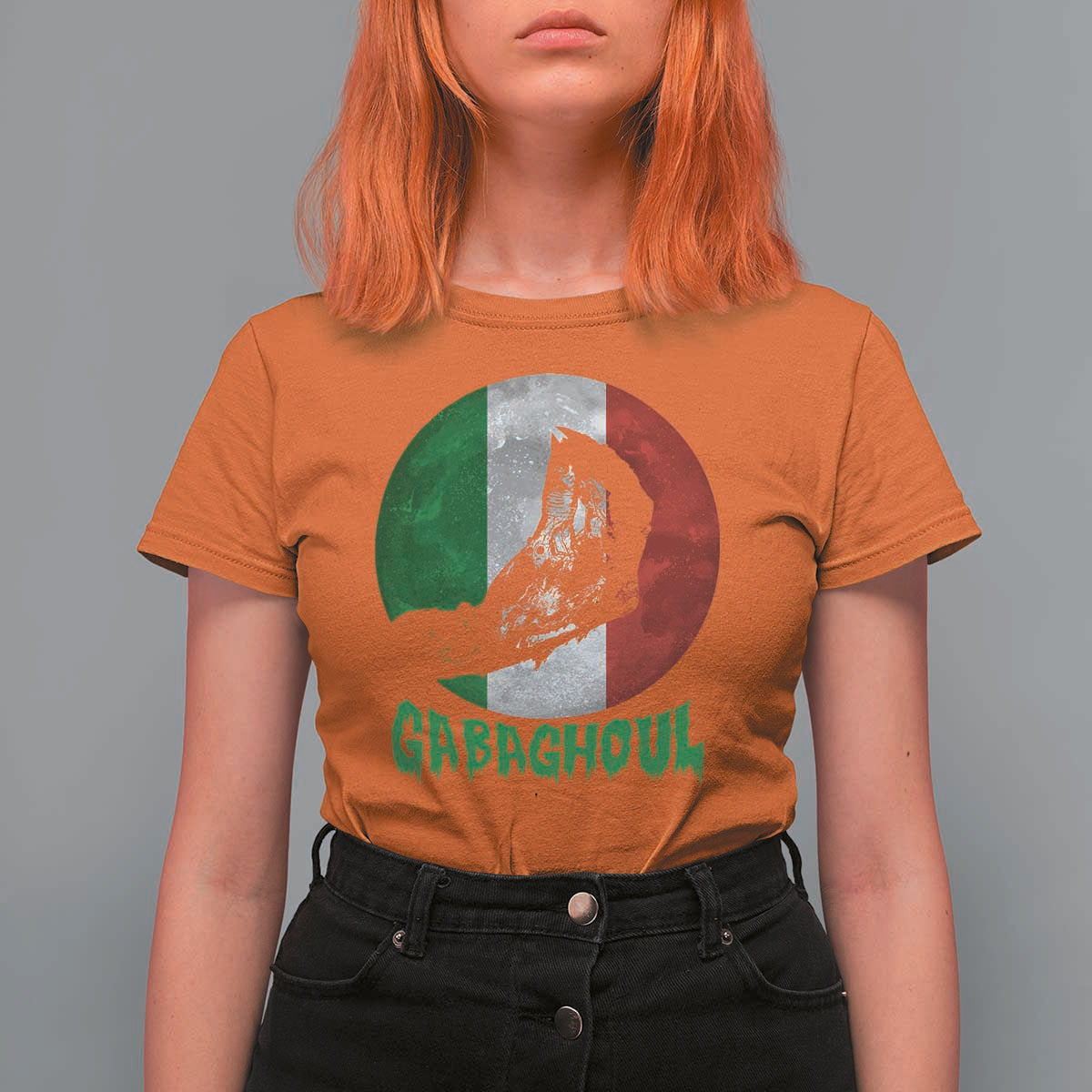 Funny Halloween T Shirt For Women Gabaghoul Zombie Hand Moon Italian Flag Moon - Wonder Print Shop