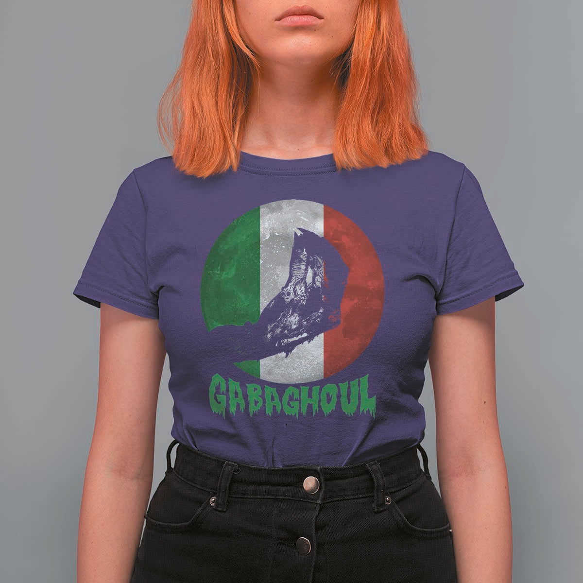 Funny Halloween T Shirt For Women Gabaghoul Zombie Hand Moon Italian Flag Moon - Wonder Print Shop