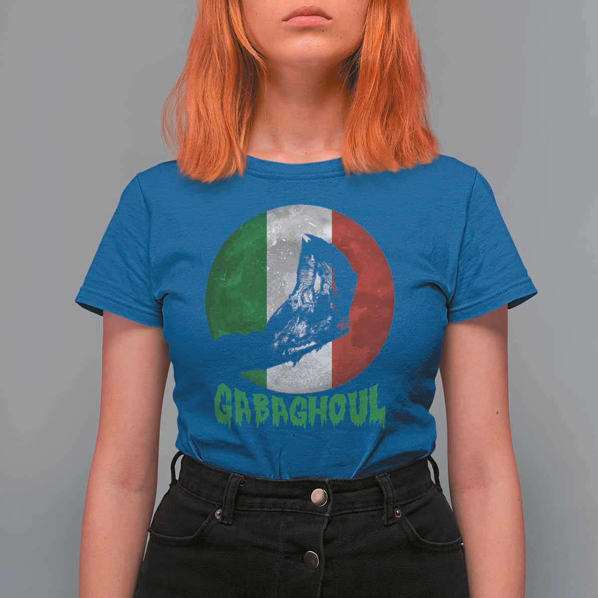 Funny Halloween T Shirt For Women Gabaghoul Zombie Hand Moon Italian Flag Moon - Wonder Print Shop