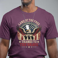 Veterans T Shirt Land Of The Free Thanks To The Brave American Flag Eagle - Wonder Print Shop