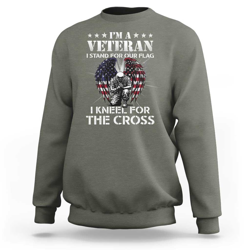 Veterans Sweatshirt I'm A Veteran I Stand For Our Flag I Kneel For The Cross Military - Wonder Print Shop