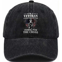 US Veterans Washed Cotton Baseball Cap I'm A Veteran I Stand For Our Flag I Kneel For The Cross Military