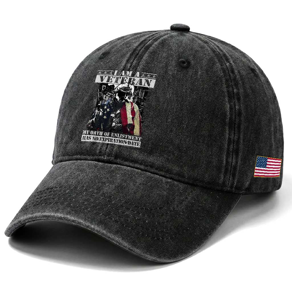 US Veterans Washed Cotton Baseball Cap I Am A Veteran My Oath Of Enlistment Has No Expiration Date Military