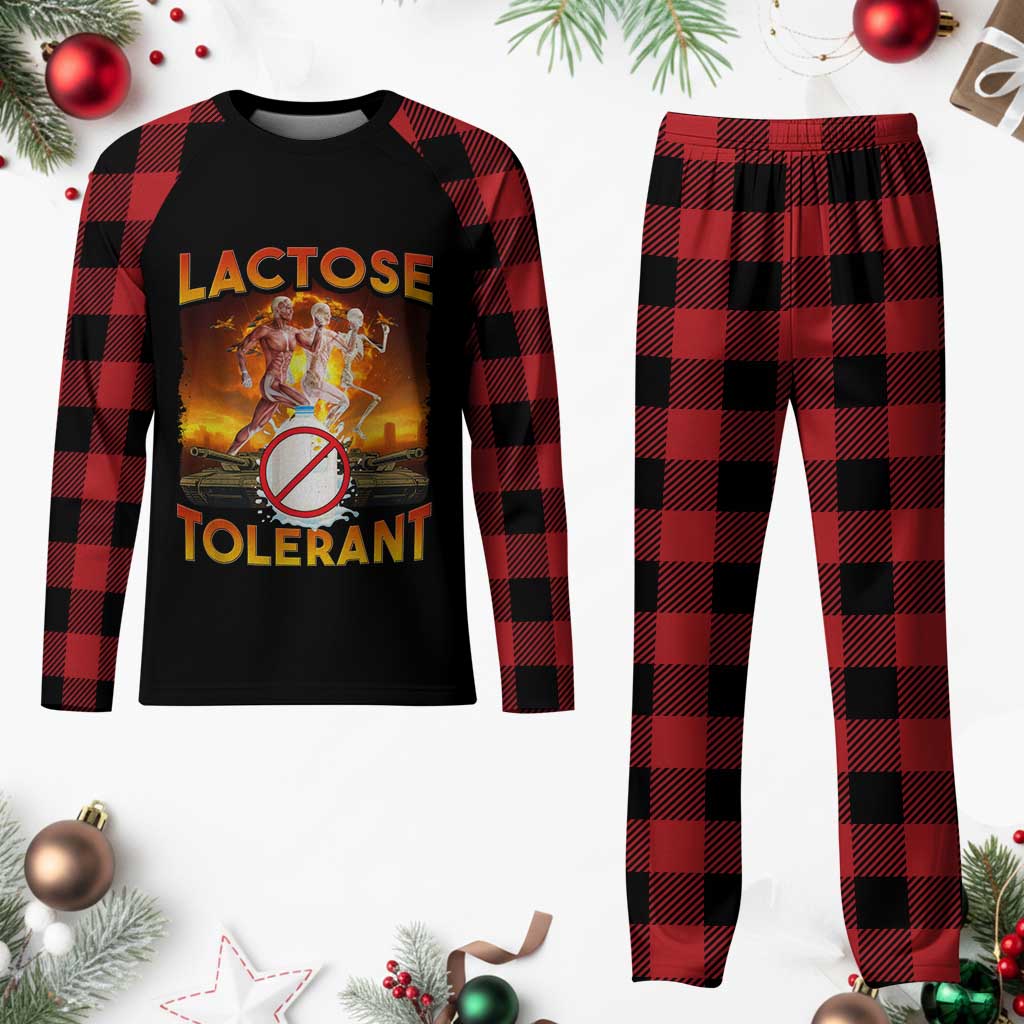 Funny Lactose Tolerant Plaid Pajama Set Ironic Sarcastic Funny Humor Cringe Meme - Wonder Print Shop