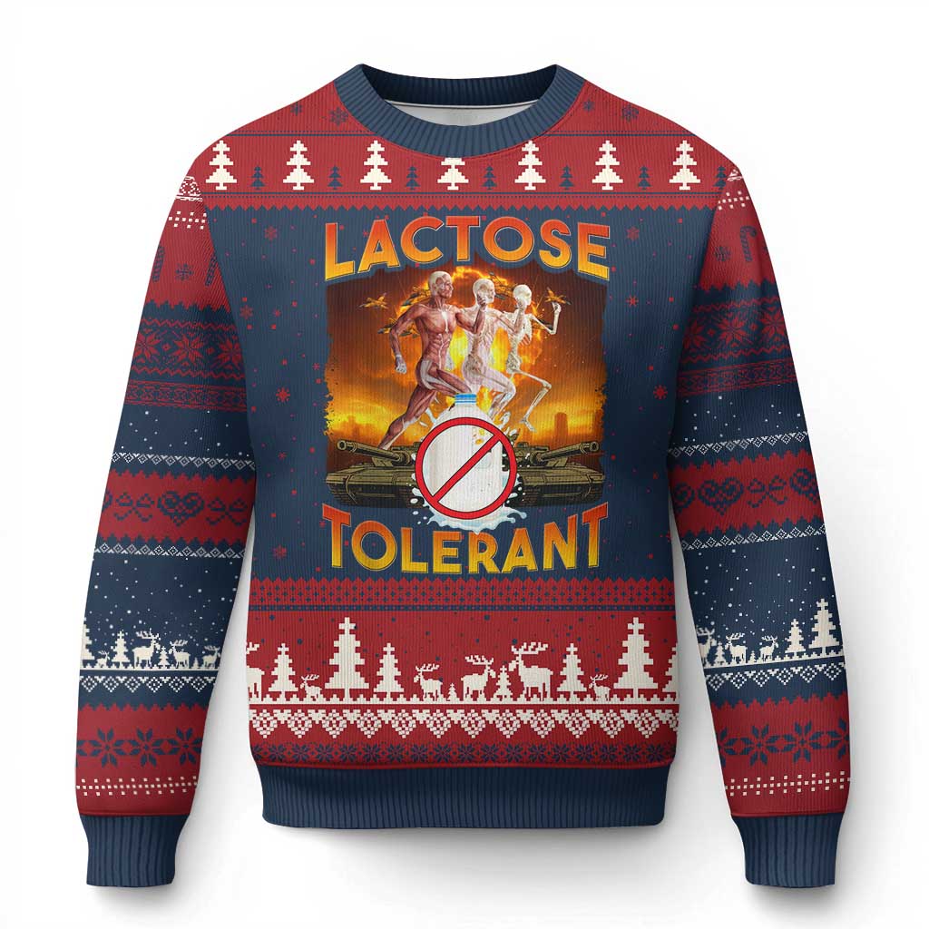 Funny Lactose Tolerant Ugly Christmas Sweater Ironic Sarcastic Funny Humor Cringe Meme - Wonder Print Shop