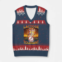 Funny Lactose Tolerant V-Neck Knit Sweater Vest Ironic Sarcastic Funny Humor Cringe Meme - Wonder Print Shop