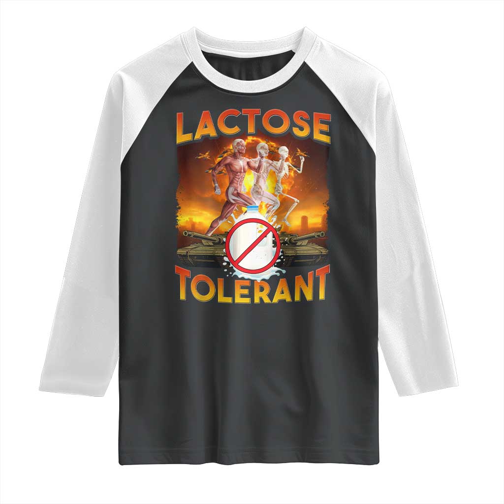 Funny Lactose Tolerant Raglan Shirt Ironic Sarcastic Funny Humor Cringe Meme - Wonder Print Shop