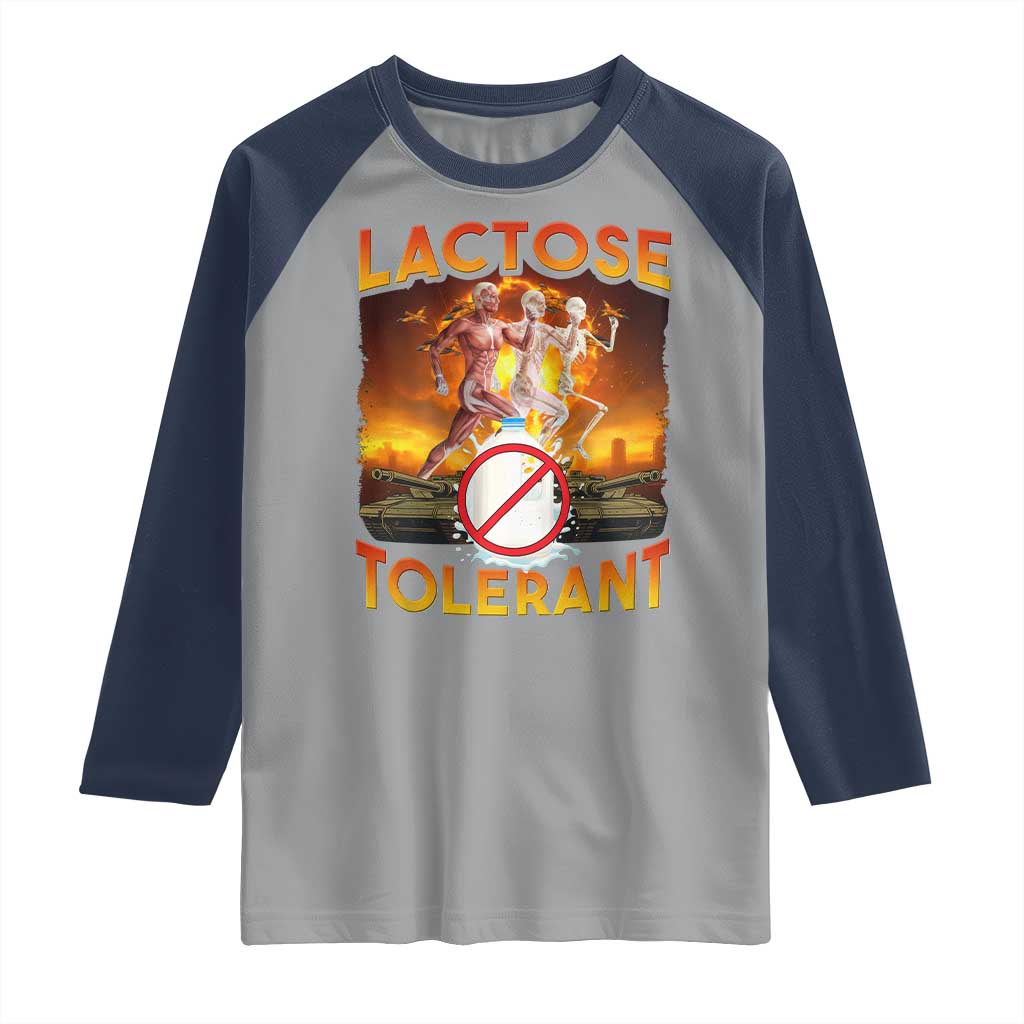 Funny Lactose Tolerant Raglan Shirt Ironic Sarcastic Funny Humor Cringe Meme - Wonder Print Shop