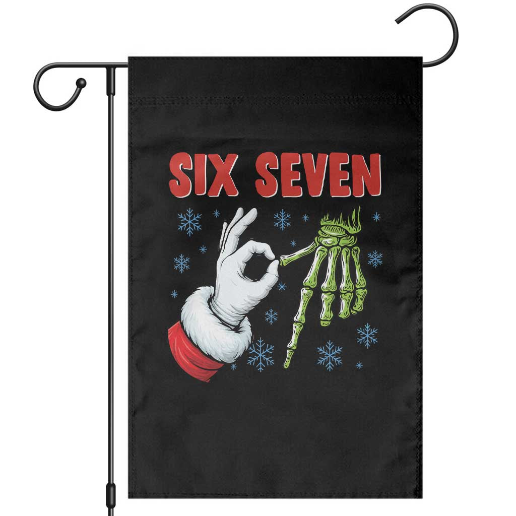 Funny 67 Christmas Garden Flag Six Seven Meme Santa Skeleton Hands Gesture Gen Alpha - Wonder Print Shop