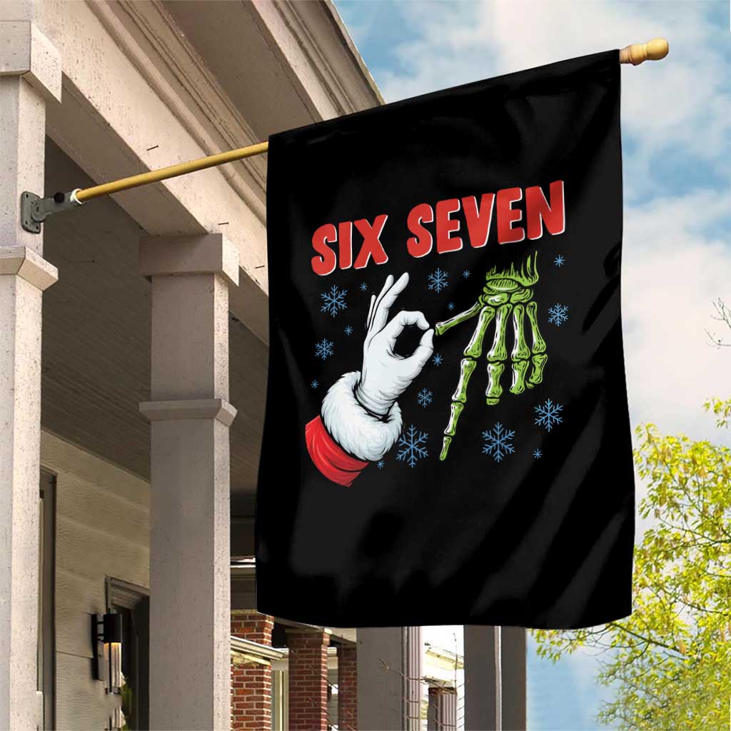 Funny 67 Christmas Garden Flag Six Seven Meme Santa Skeleton Hands Gesture Gen Alpha - Wonder Print Shop