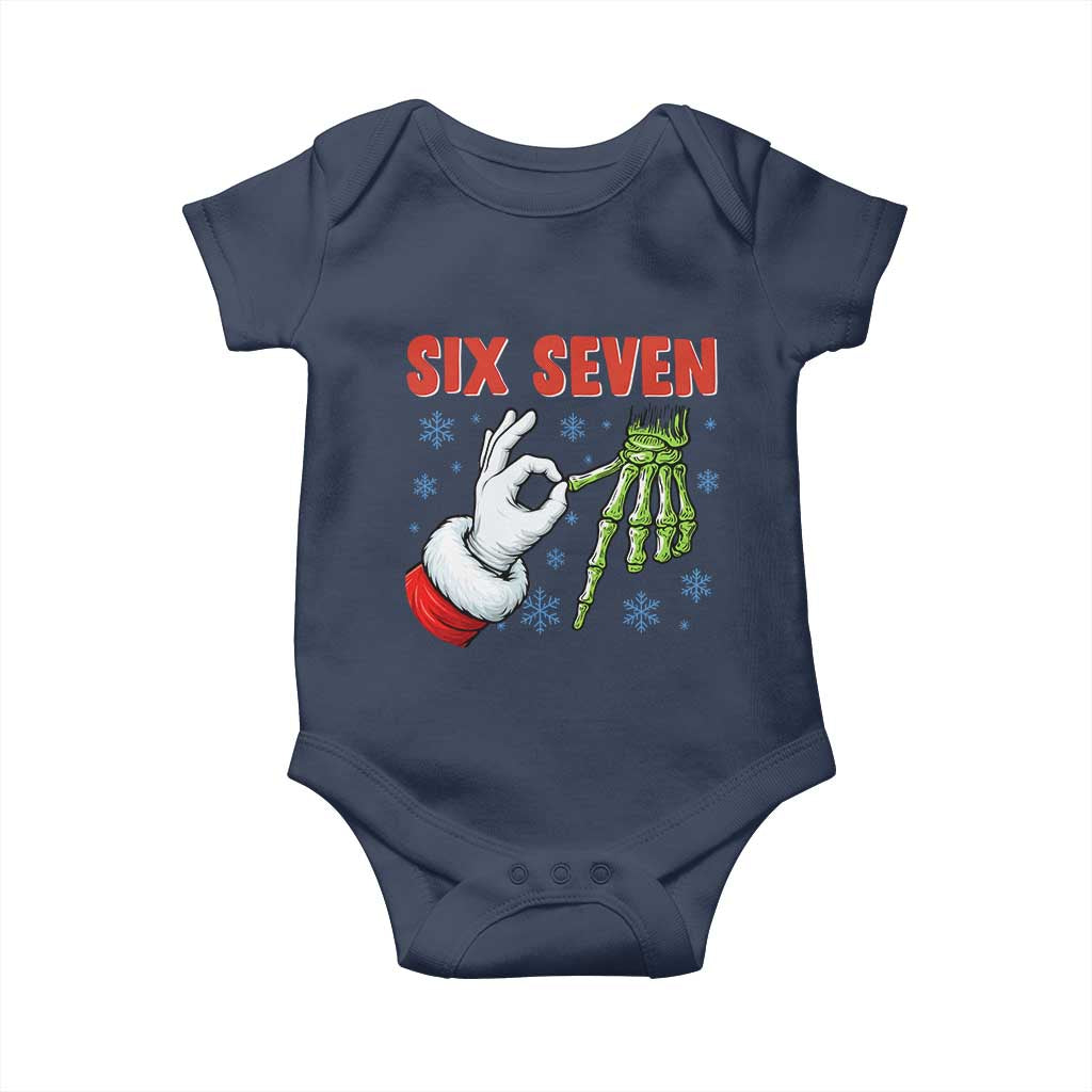 Funny 67 Christmas Baby Onesie Six Seven Meme Santa Skeleton Hands Gesture Gen Alpha - Wonder Print Shop