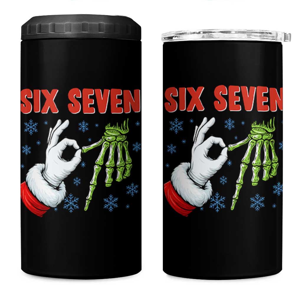 Funny 67 Christmas 4 in 1 Can Cooler Tumbler Six Seven Meme Santa Skeleton Hands Gesture Gen Alpha - Wonder Print Shop