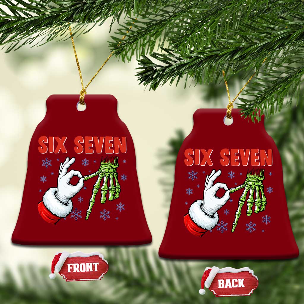 Funny 67 Xmas Ceramic Ornament Six Seven Meme Santa Skeleton Hands Gesture Gen Alpha - Wonder Print Shop