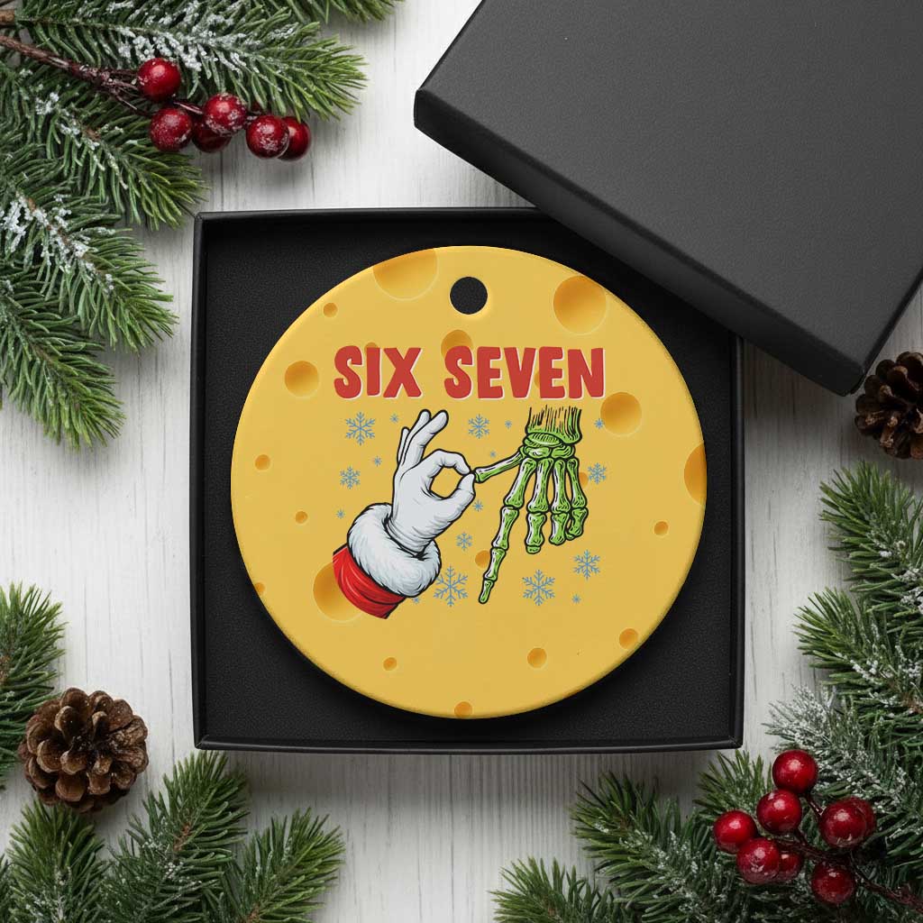 Funny 67 Xmas Ceramic Ornament Six Seven Meme Santa Skeleton Hands Gesture Gen Alpha - Wonder Print Shop