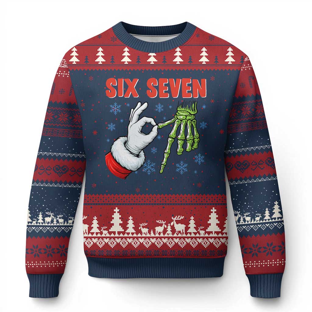 Funny 67 Christmas Ugly Christmas Sweater Six Seven Meme Santa Skeleton Hands Gesture Gen Alpha - Wonder Print Shop