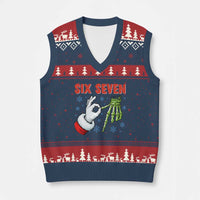 Funny 67 Xmas V-Neck Knit Sweater Vest Six Seven Meme Santa Skeleton Hands Gesture Gen Alpha - Wonder Print Shop