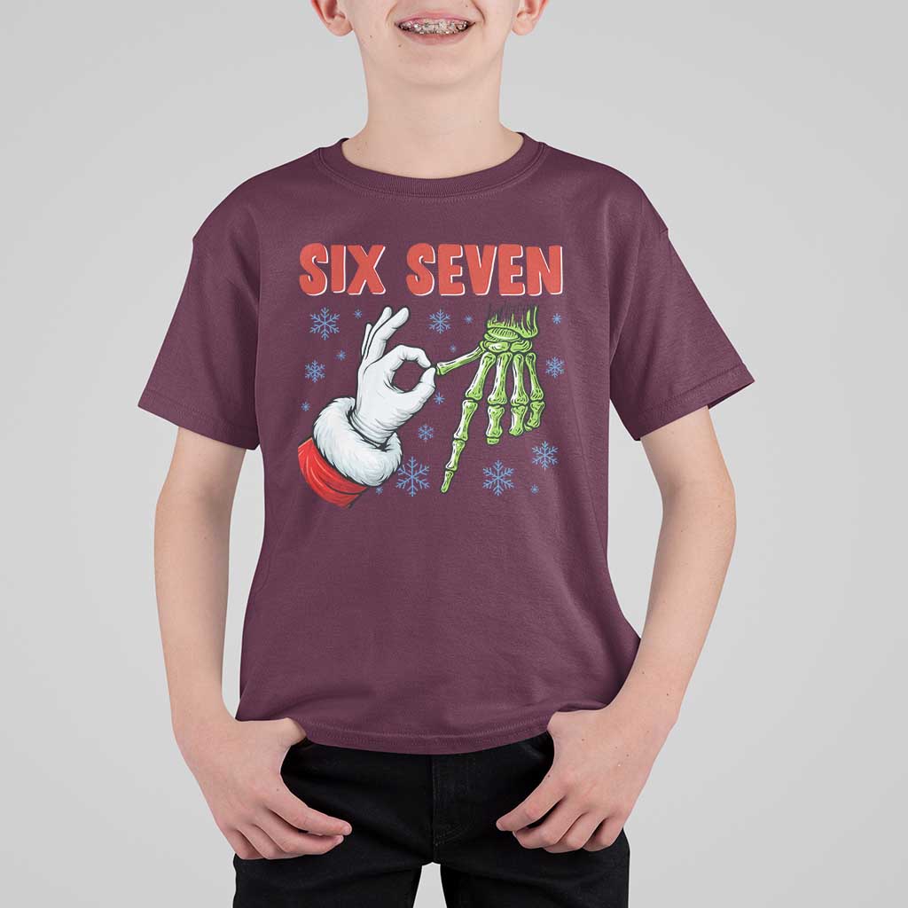 Funny 67 Christmas T Shirt For Kid Six Seven Meme Santa Skeleton Hands Gesture Gen Alpha - Wonder Print Shop