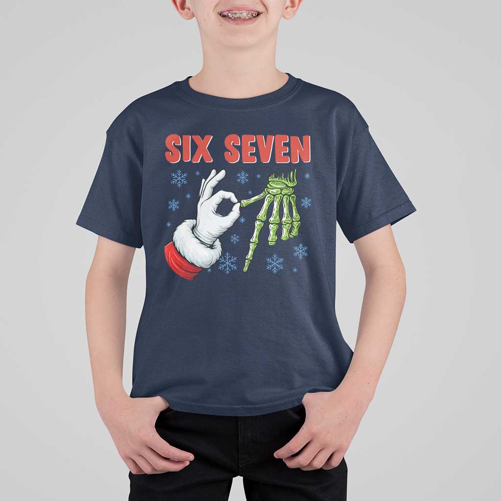 Funny 67 Christmas T Shirt For Kid Six Seven Meme Santa Skeleton Hands Gesture Gen Alpha - Wonder Print Shop