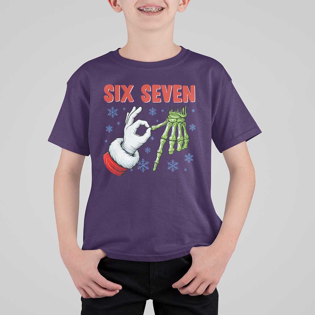Funny 67 Christmas T Shirt For Kid Six Seven Meme Santa Skeleton Hands Gesture Gen Alpha - Wonder Print Shop