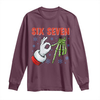 Funny 67 Christmas Long Sleeve Shirt Six Seven Meme Santa Skeleton Hands Gesture Gen Alpha - Wonder Print Shop