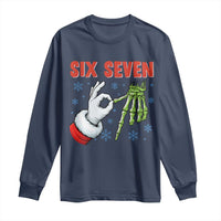 Funny 67 Christmas Long Sleeve Shirt Six Seven Meme Santa Skeleton Hands Gesture Gen Alpha - Wonder Print Shop