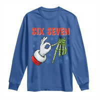 Funny 67 Christmas Long Sleeve Shirt Six Seven Meme Santa Skeleton Hands Gesture Gen Alpha - Wonder Print Shop
