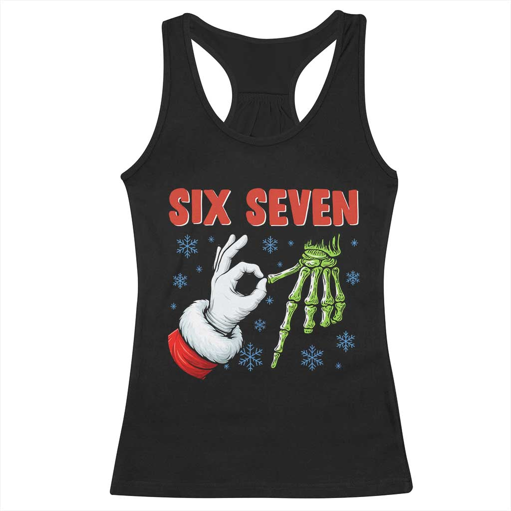 Funny 67 Christmas Racerback Tank Top Six Seven Meme Santa Skeleton Hands Gesture Gen Alpha - Wonder Print Shop