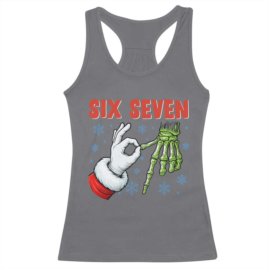 Funny 67 Christmas Racerback Tank Top Six Seven Meme Santa Skeleton Hands Gesture Gen Alpha - Wonder Print Shop