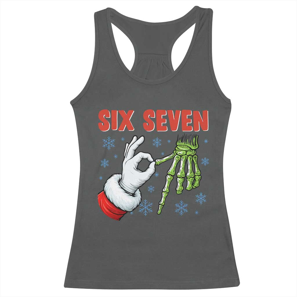 Funny 67 Christmas Racerback Tank Top Six Seven Meme Santa Skeleton Hands Gesture Gen Alpha - Wonder Print Shop
