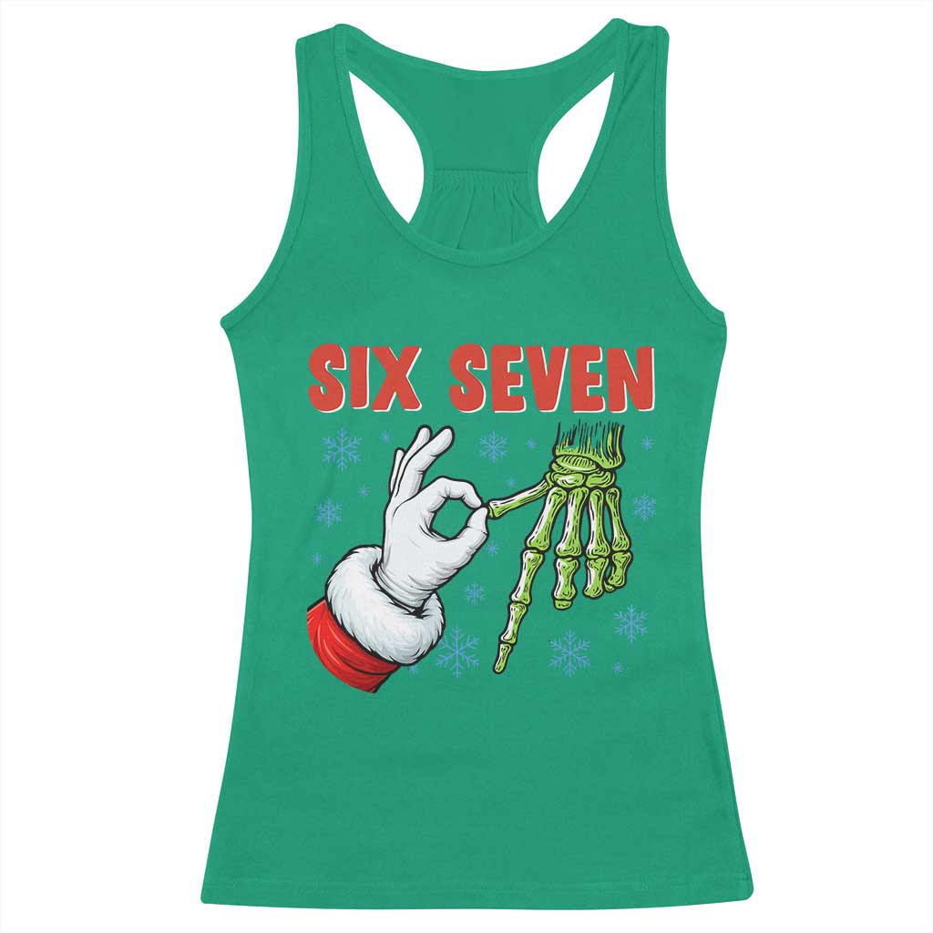 Funny 67 Christmas Racerback Tank Top Six Seven Meme Santa Skeleton Hands Gesture Gen Alpha - Wonder Print Shop