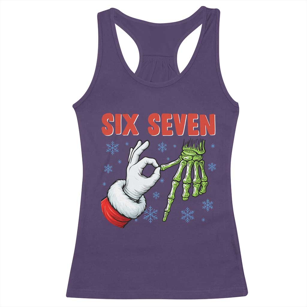 Funny 67 Christmas Racerback Tank Top Six Seven Meme Santa Skeleton Hands Gesture Gen Alpha - Wonder Print Shop