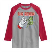 Funny 67 Christmas Raglan Shirt Six Seven Meme Santa Skeleton Hands Gesture Gen Alpha - Wonder Print Shop