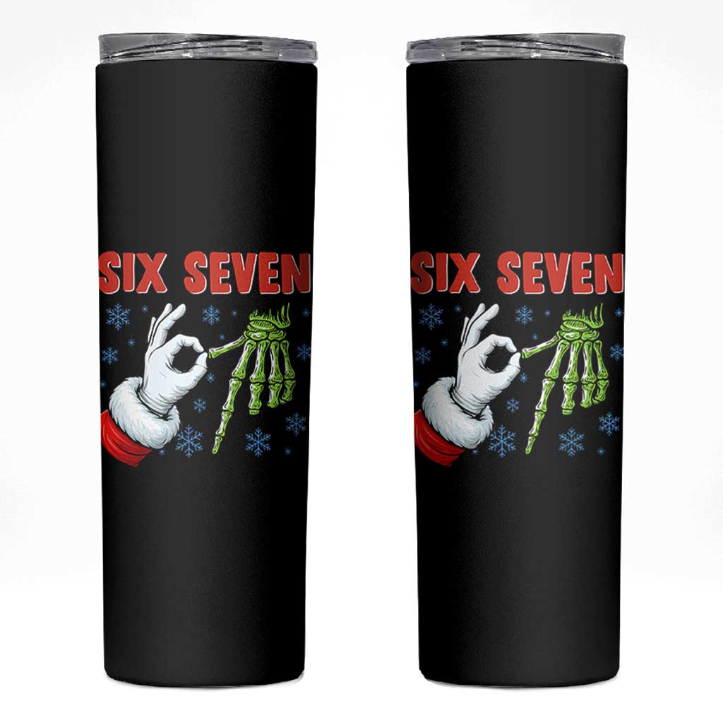 Funny 67 Christmas Skinny Tumbler Six Seven Meme Santa Skeleton Hands Gesture Gen Alpha - Wonder Print Shop