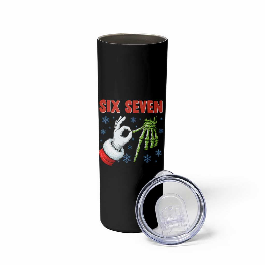 Funny 67 Christmas Skinny Tumbler Six Seven Meme Santa Skeleton Hands Gesture Gen Alpha - Wonder Print Shop