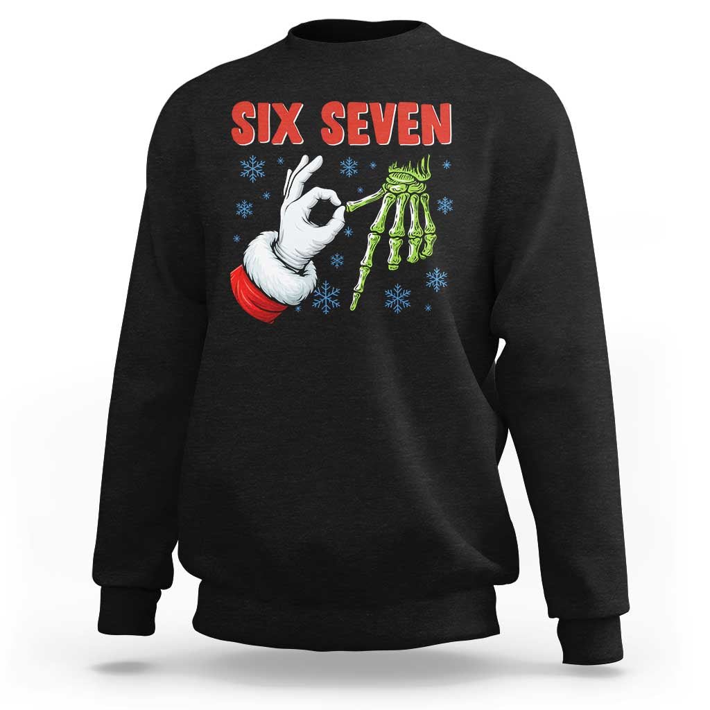 Funny 67 Christmas Sweatshirt Six Seven Meme Santa Skeleton Hands Gesture Gen Alpha - Wonder Print Shop