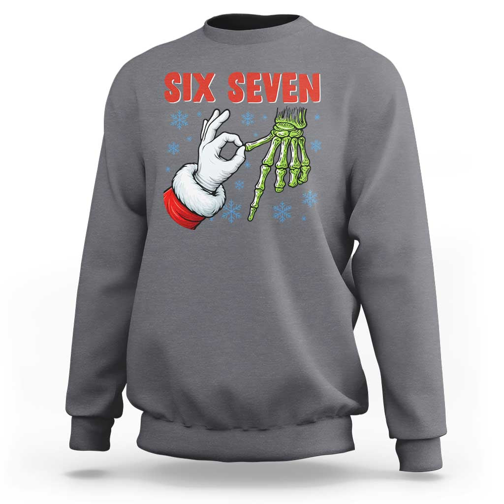 Funny 67 Christmas Sweatshirt Six Seven Meme Santa Skeleton Hands Gesture Gen Alpha - Wonder Print Shop