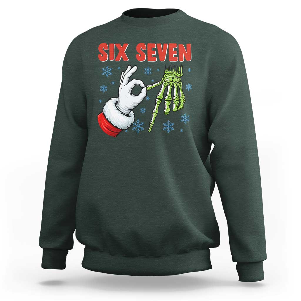 Funny 67 Christmas Sweatshirt Six Seven Meme Santa Skeleton Hands Gesture Gen Alpha - Wonder Print Shop