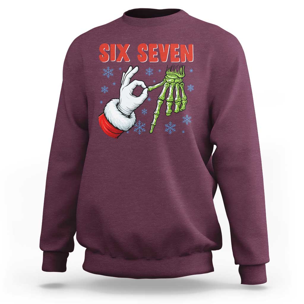Funny 67 Christmas Sweatshirt Six Seven Meme Santa Skeleton Hands Gesture Gen Alpha - Wonder Print Shop