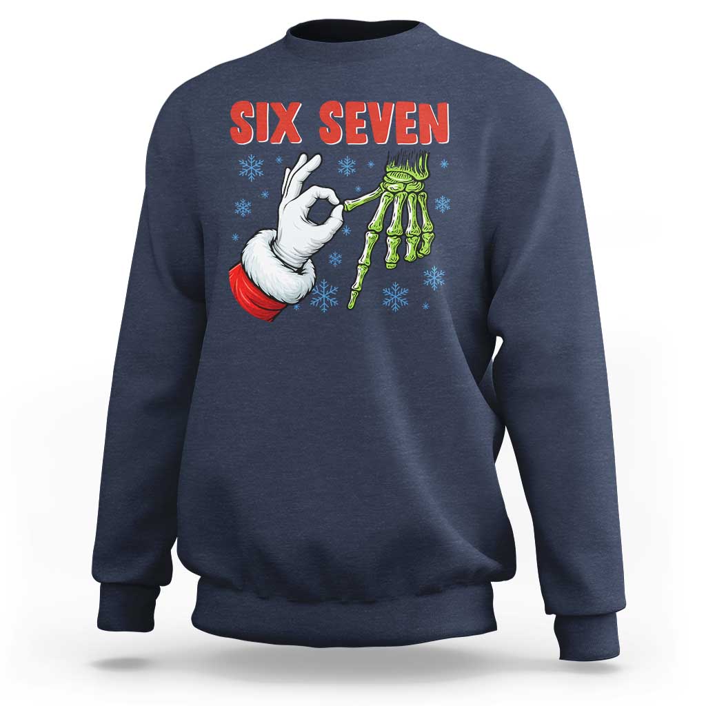 Funny 67 Christmas Sweatshirt Six Seven Meme Santa Skeleton Hands Gesture Gen Alpha - Wonder Print Shop
