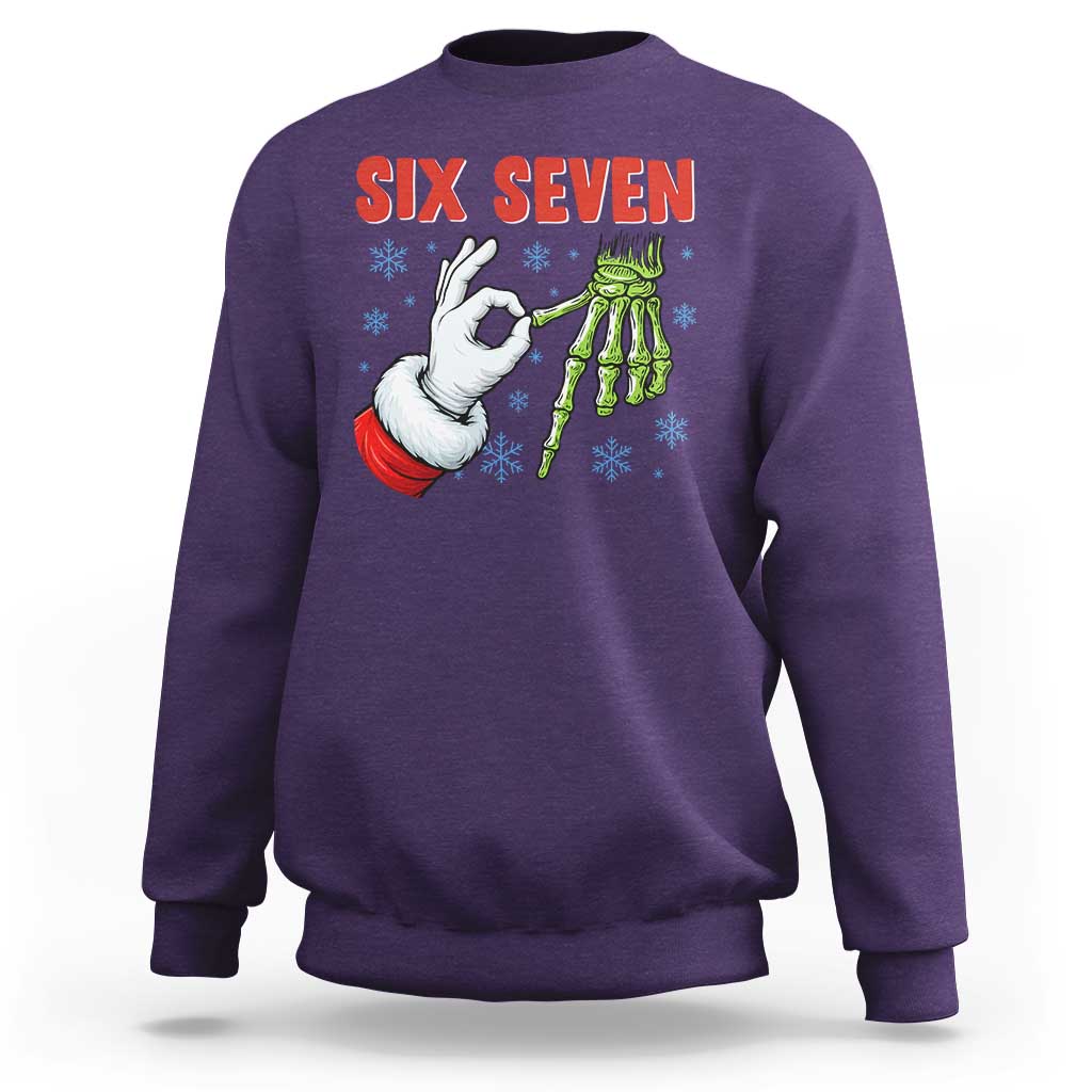 Funny 67 Christmas Sweatshirt Six Seven Meme Santa Skeleton Hands Gesture Gen Alpha - Wonder Print Shop