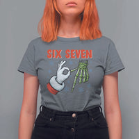 Funny 67 Christmas T Shirt For Women Six Seven Meme Santa Skeleton Hands Gesture Gen Alpha - Wonder Print Shop