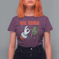 Funny 67 Christmas T Shirt For Women Six Seven Meme Santa Skeleton Hands Gesture Gen Alpha - Wonder Print Shop